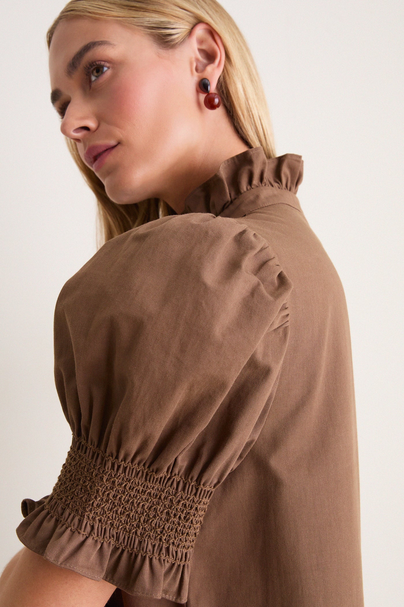 Mocha Embroidery Eliza Midi Dress