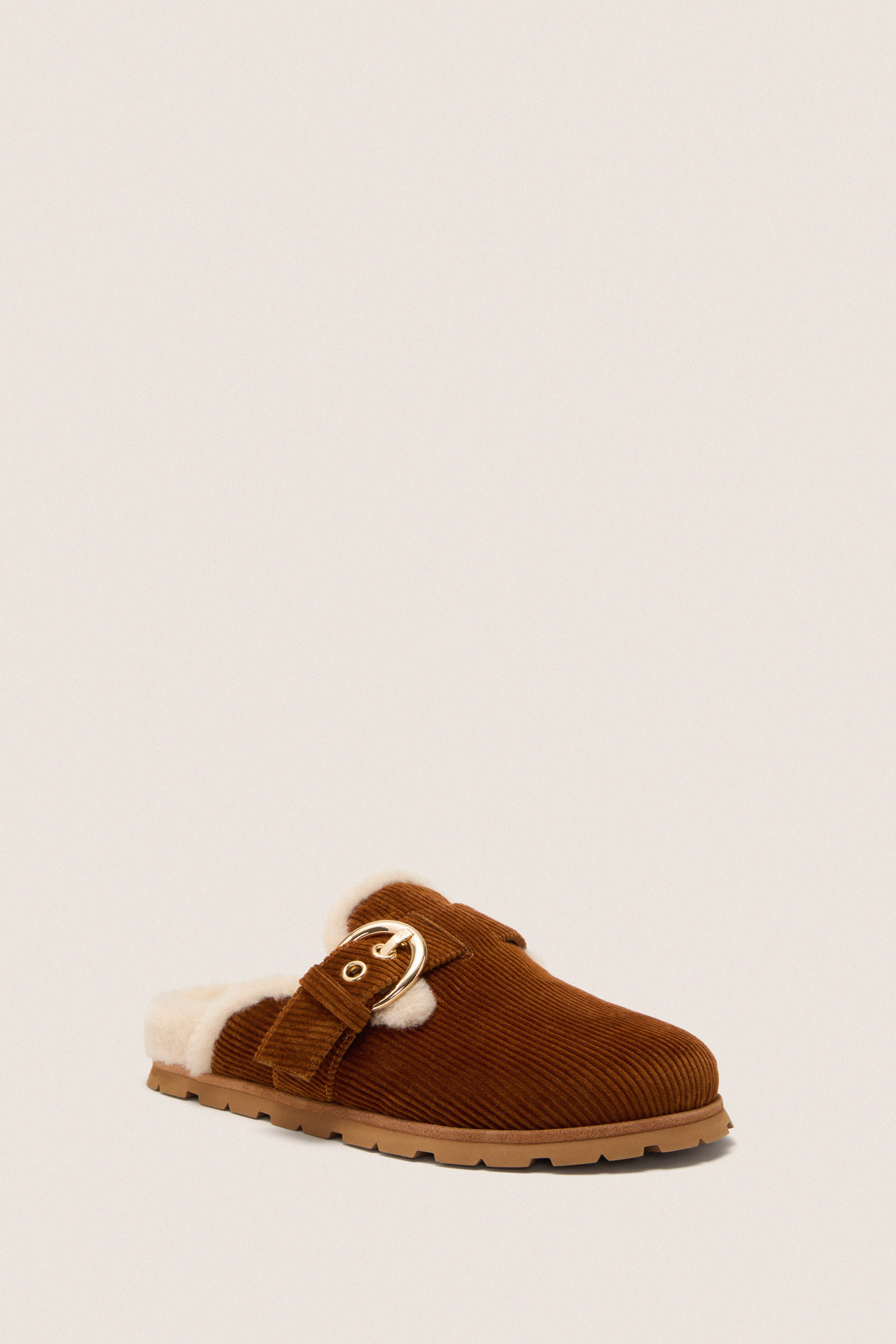 Doe and Vanilla Corduroy Velvet Chrystie Shearling Mules | Stuart