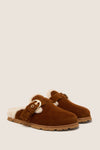 Doe and Vanilla Corduroy Velvet Chrystie Shearling Mules