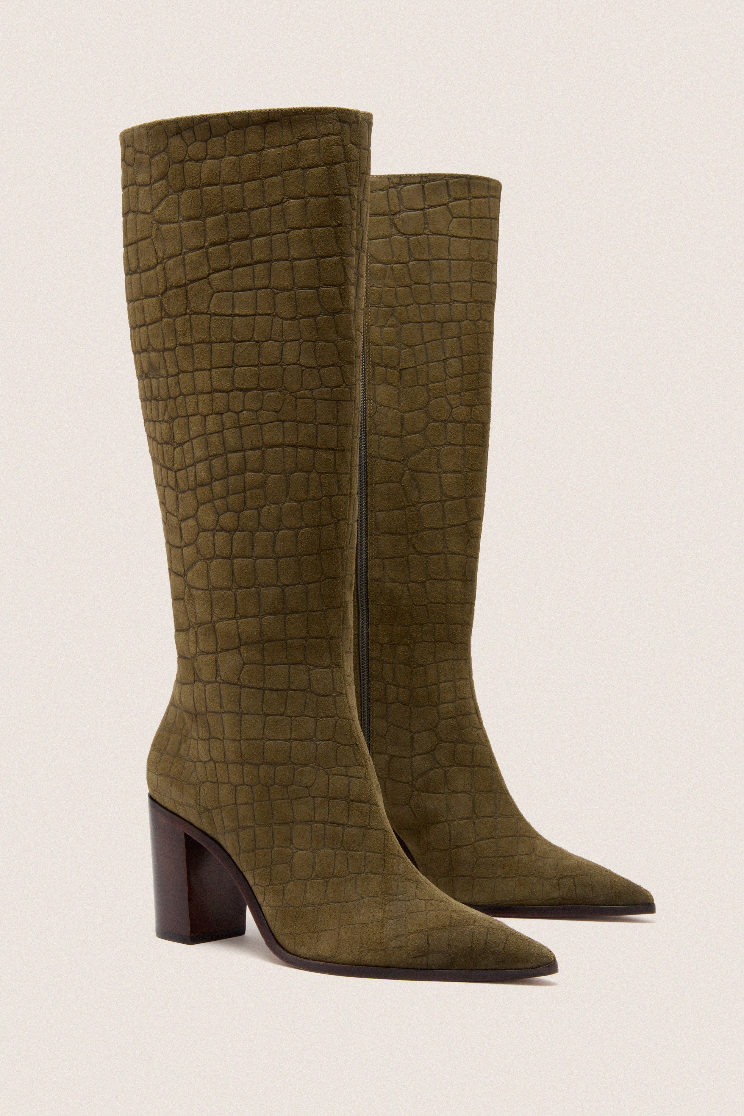 Military Green Mary Up Block Boots