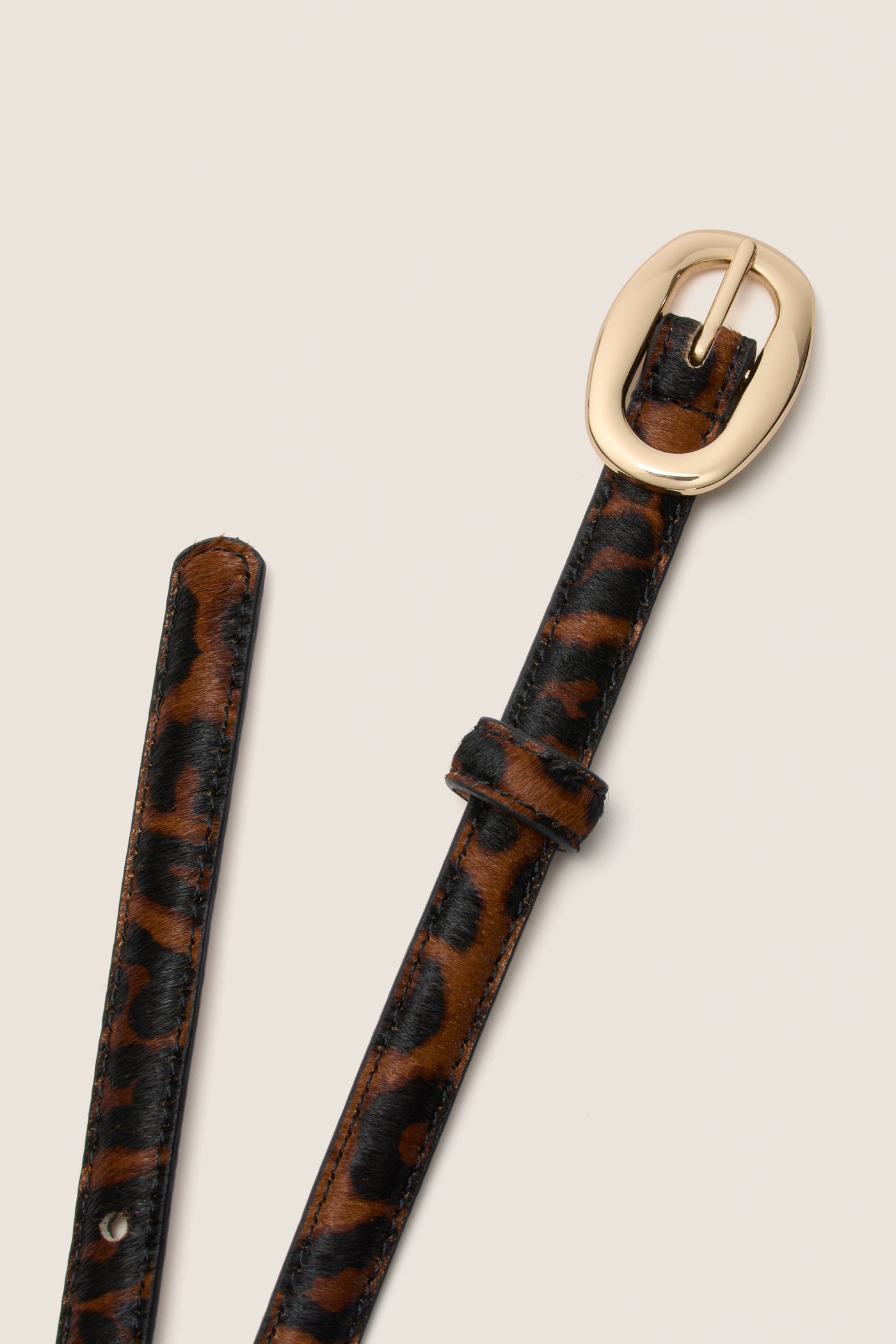 Leopard Haircalf Oval Buckle Skinny Belt