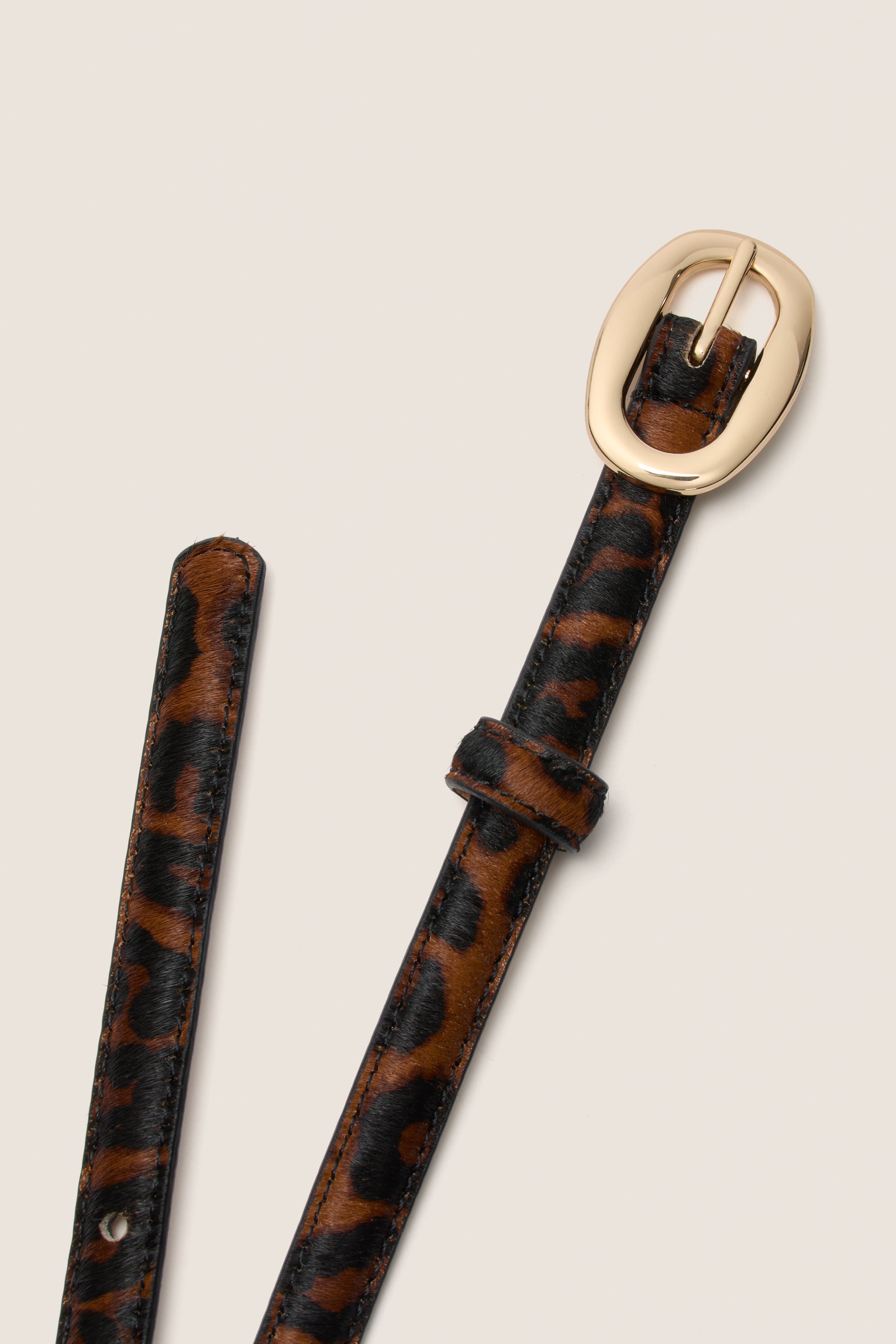 Leopard Haircalf Oval Buckle Skinny Belt