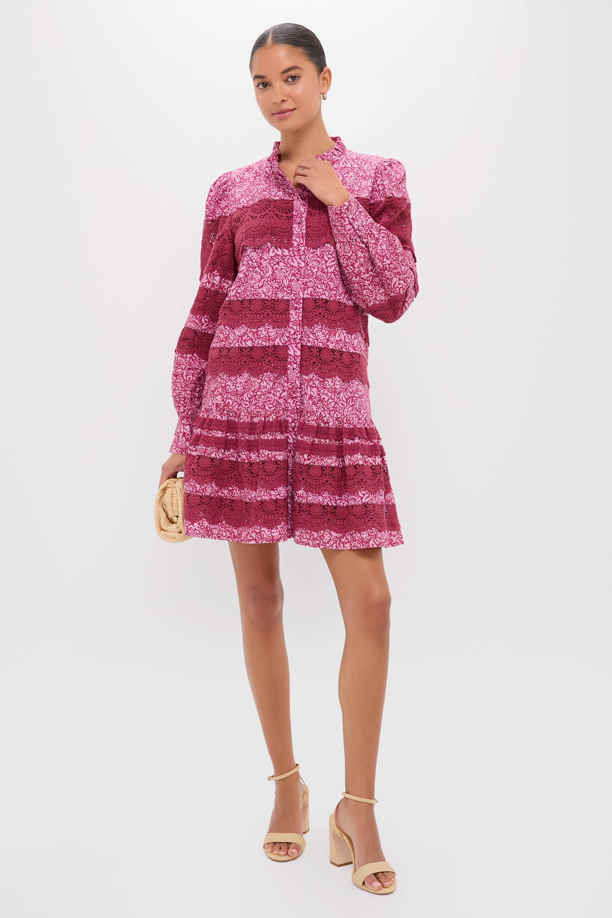 Hyacinth House Lace Trim Maroon & Pink Floral Emmie Mini Dress Maroon & Pink Floral / XL Hyacinth House Lace Trim Maroon & Pink Floral Emmie Mini Dress Maroon & Pink Floral / XL