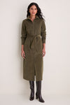 Olive Wide Wale Corduroy Tara Shirt Dress