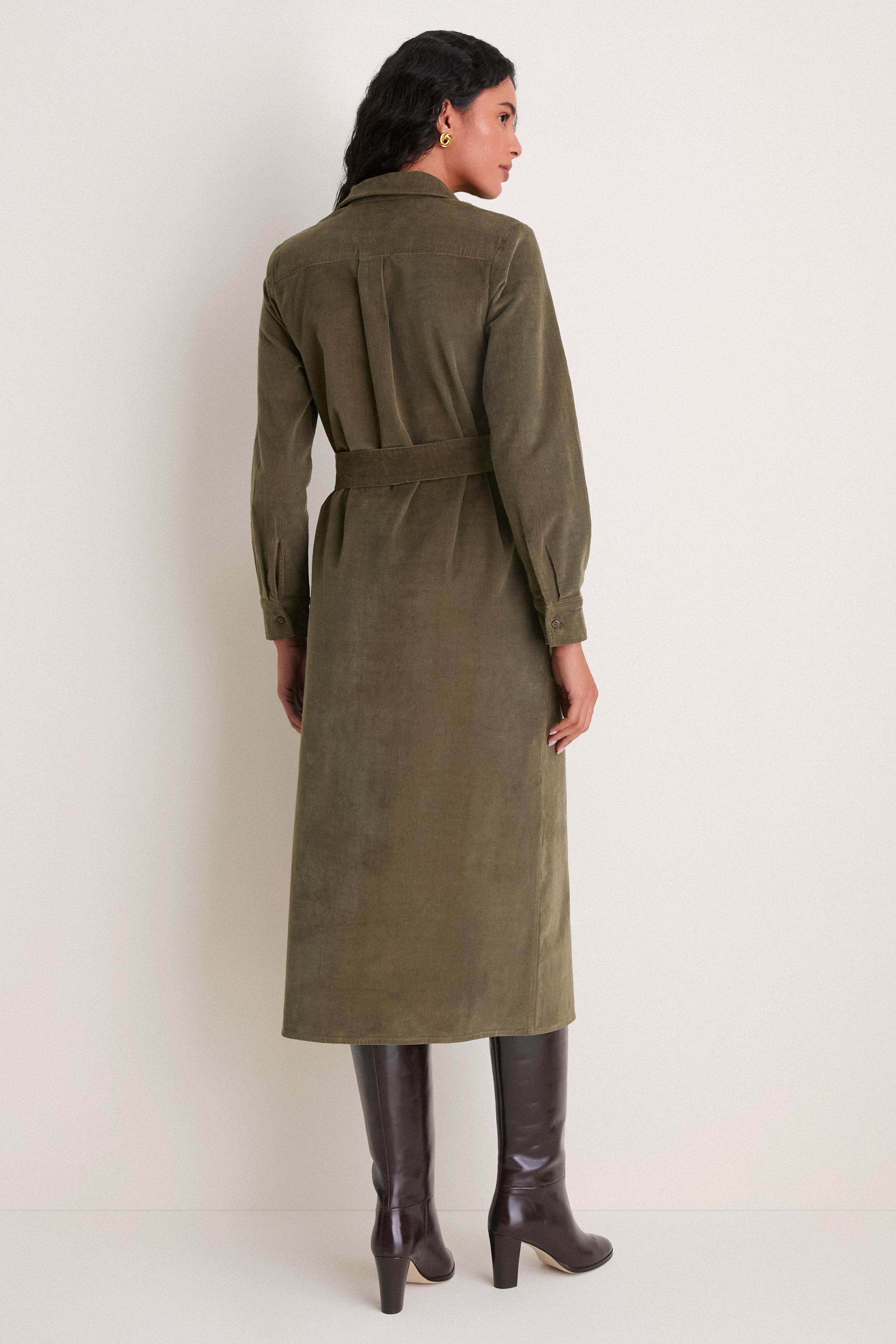 Olive Wide Wale Corduroy Tara Shirt Dress