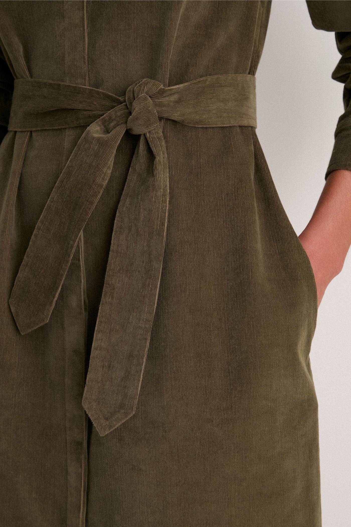 Olive Wide Wale Corduroy Tara Shirt Dress