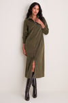 Olive Wide Wale Corduroy Tara Shirt Dress