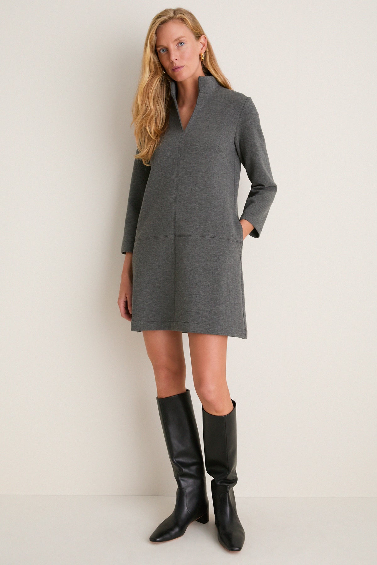 Charcoal Knit Herringbone Clifton Dress
