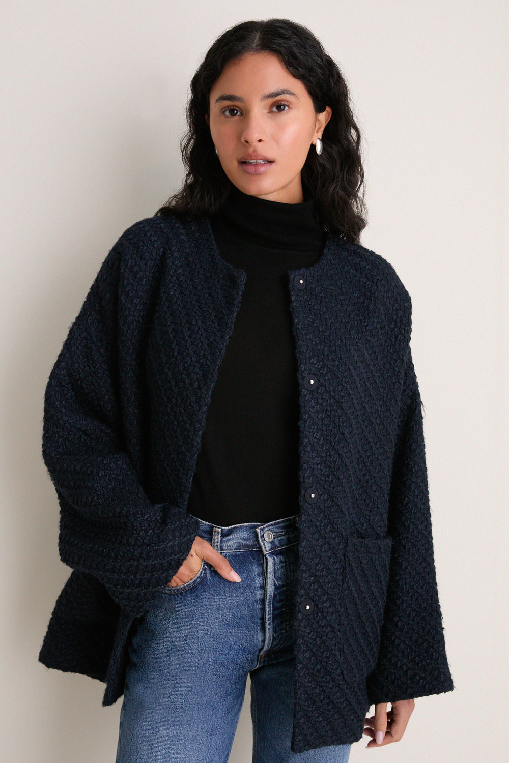 Navy Boucle Barrett Coat