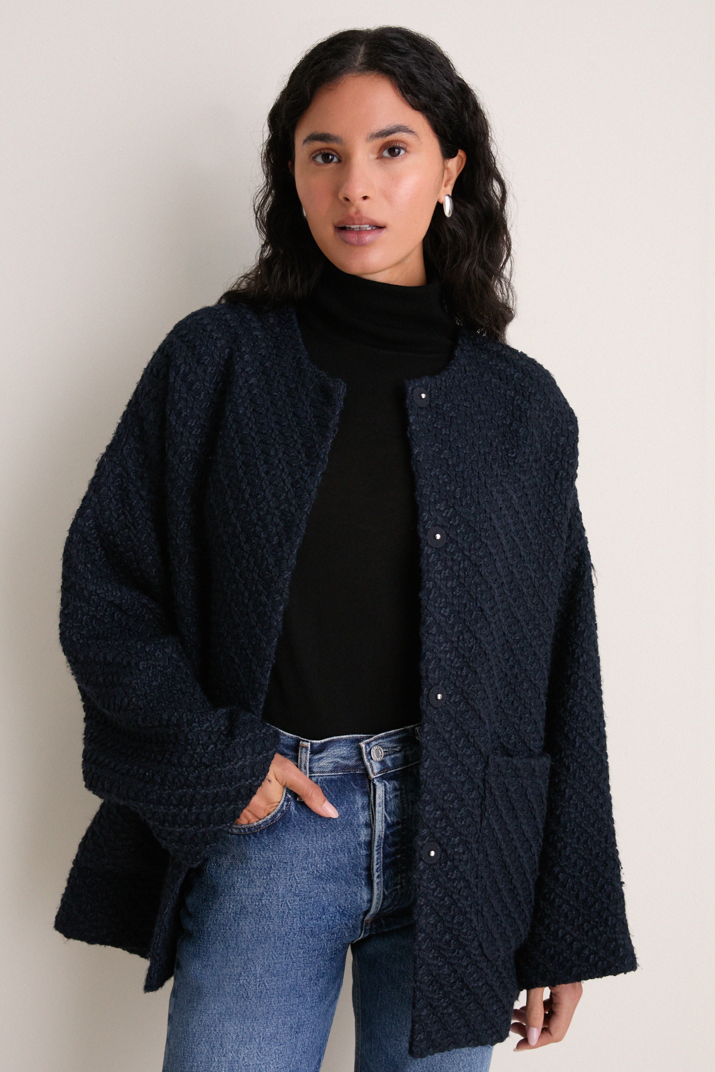 Navy Boucle Barrett Coat
