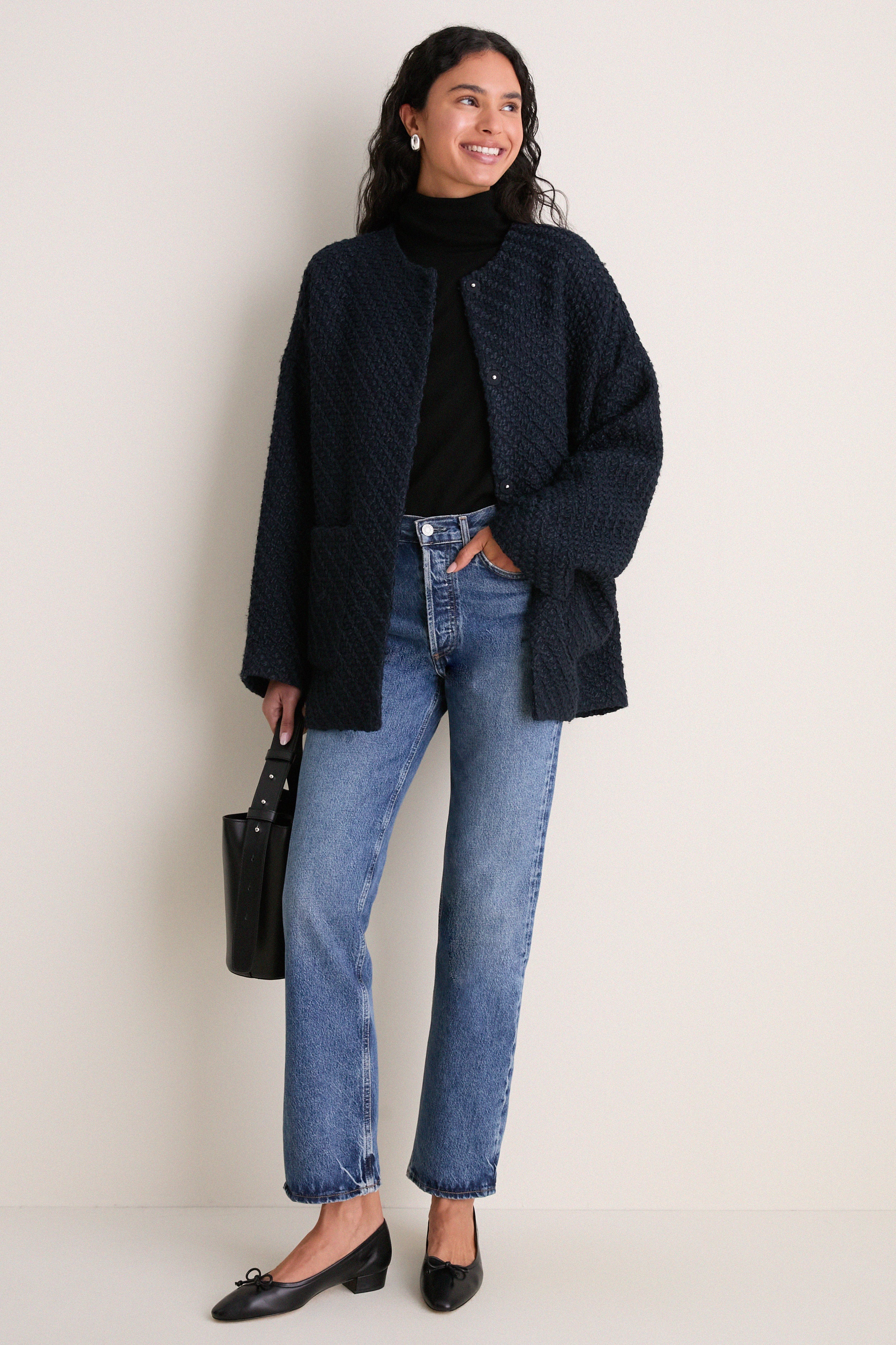 Navy Boucle Barrett Coat