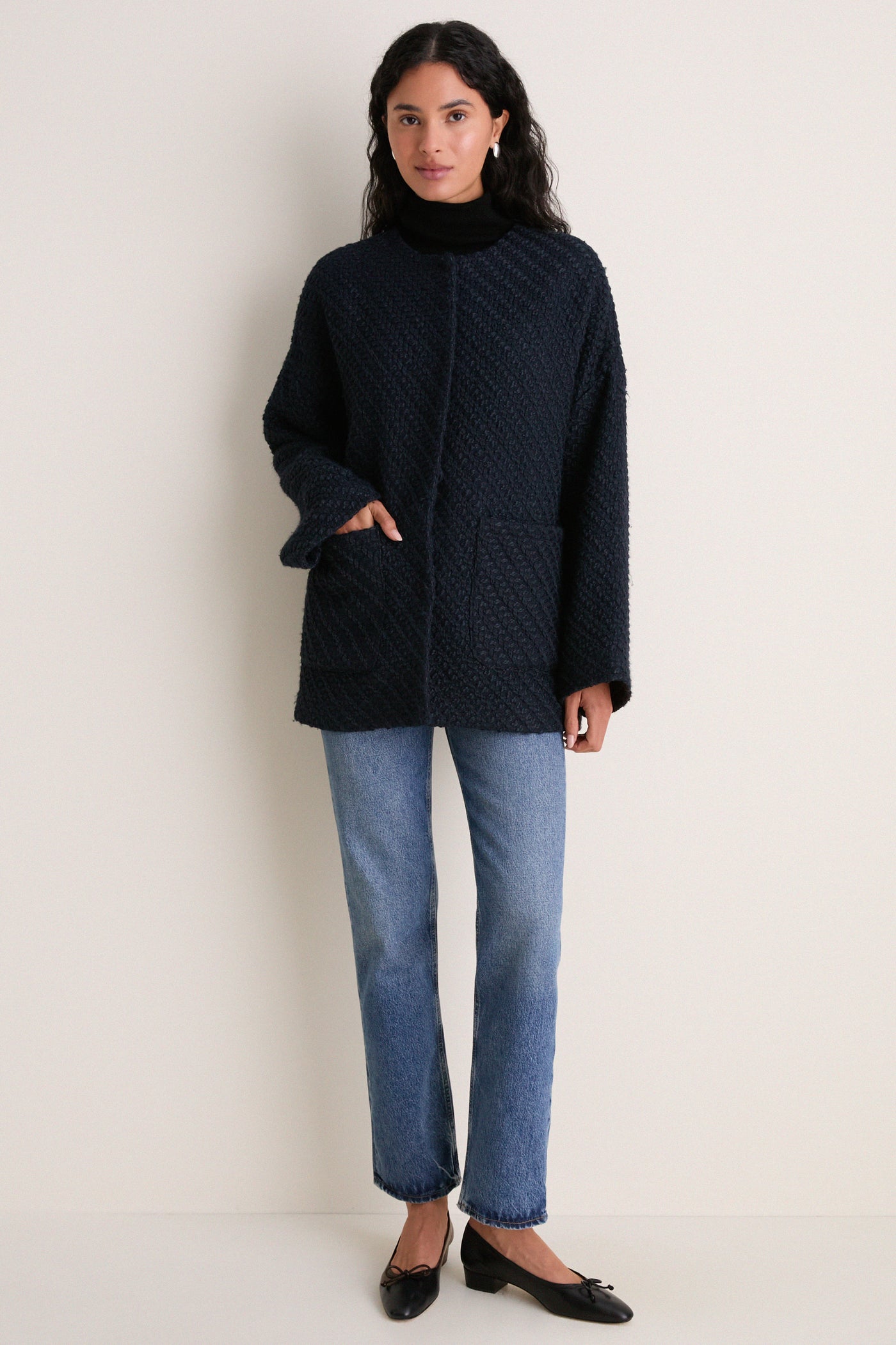 Navy Boucle Barrett Coat