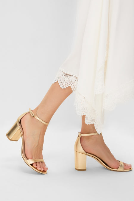Golden Liquid Metallic Nudist 75 Block Heels