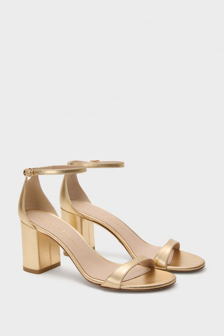 Golden Liquid Metallic Nudist 75 Block Heels