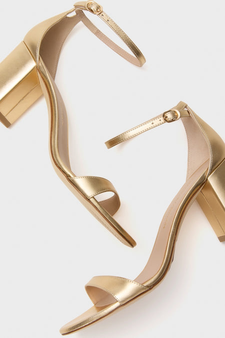Golden Liquid Metallic Nudist 75 Block Heels