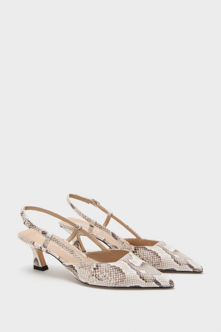 Cream Printed Snake Vinnie 50 Slingback Heels