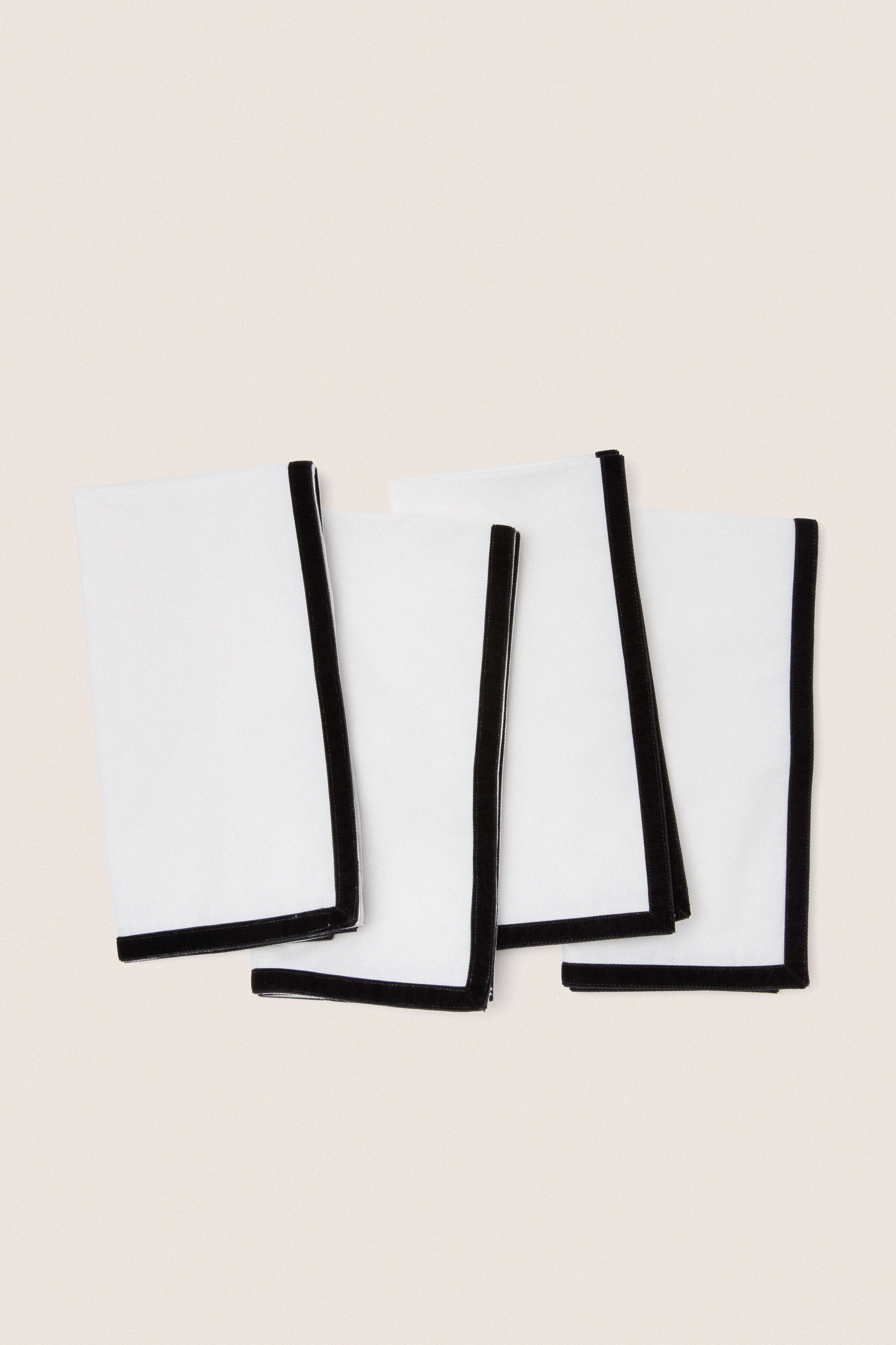 Black Velvet Trim Napkins Set of 4