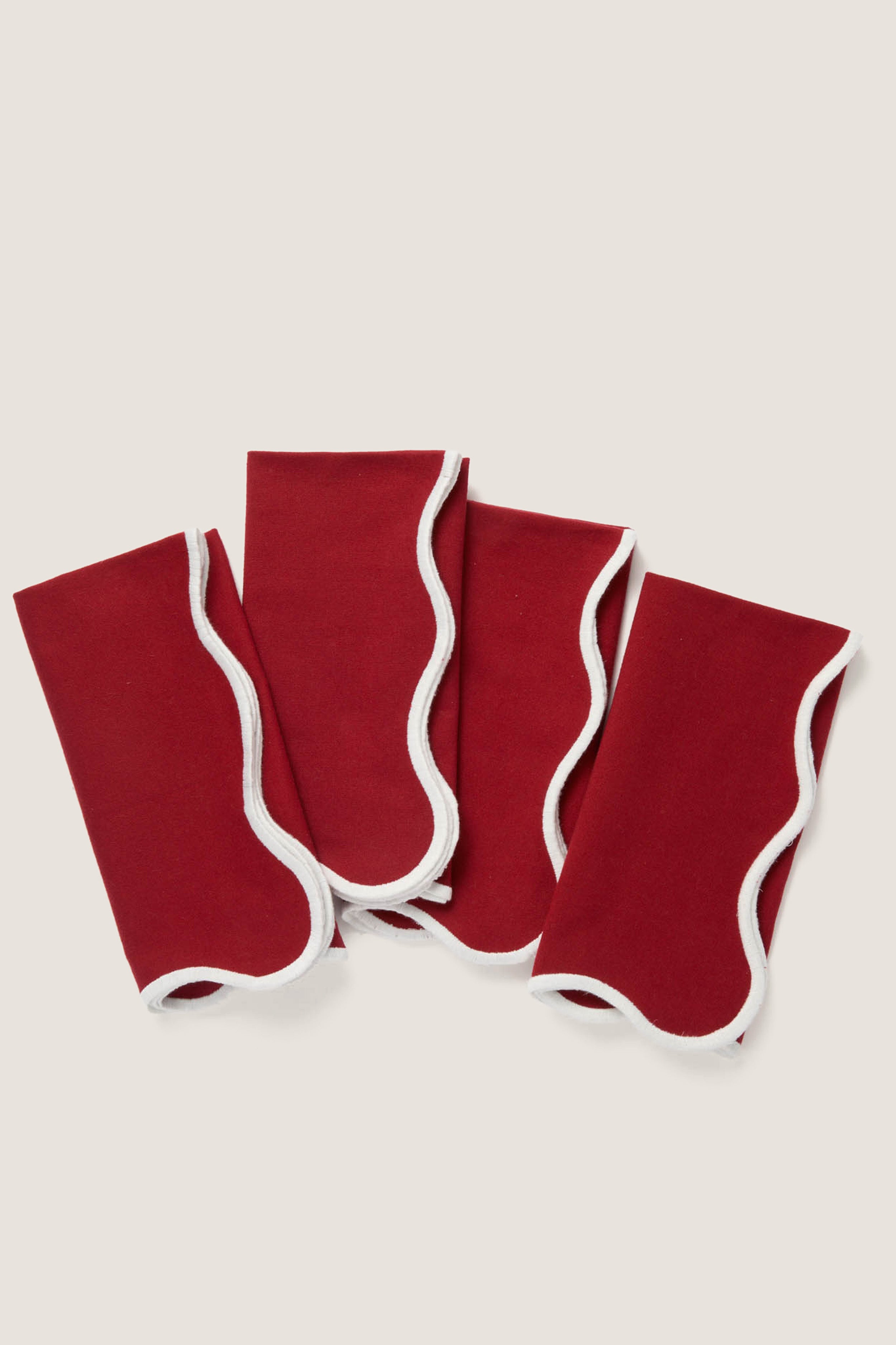 Cranberry and White Scalloped Napkins Set of 4