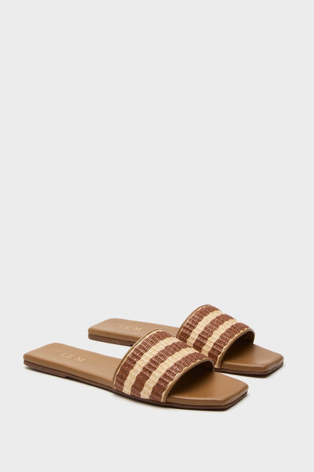 Honey Piper Sandals: classic, effortless slip-on slides with a fun woven stripe strap, square-toe footbed, and high-end craftsmanship, perfect for any adventure.