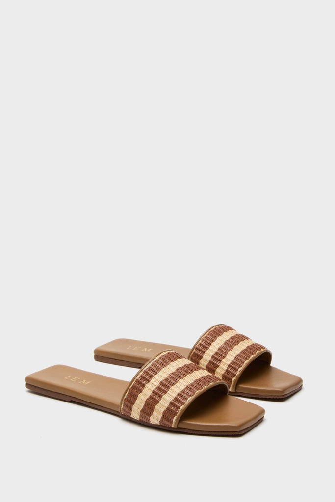 Honey Piper Sandals: classic, effortless slip-on slides with a fun woven stripe strap, square-toe footbed, and high-end craftsmanship, perfect for any adventure.
