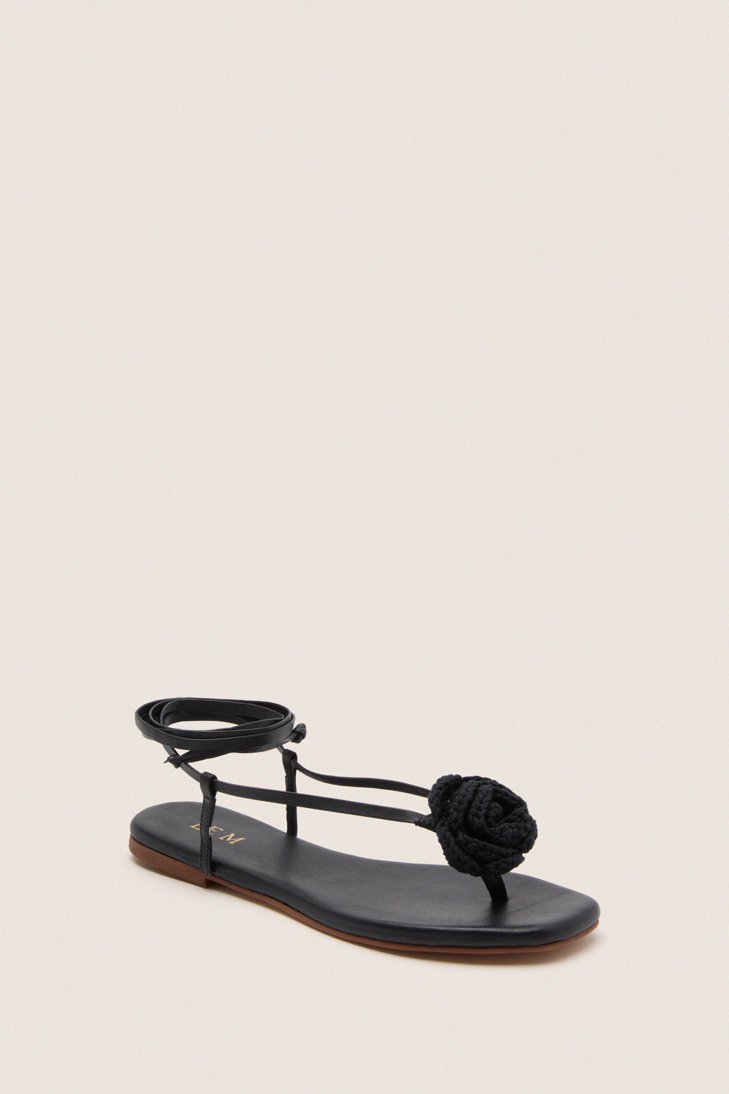 Black Flor Rose Wrap Sandals
