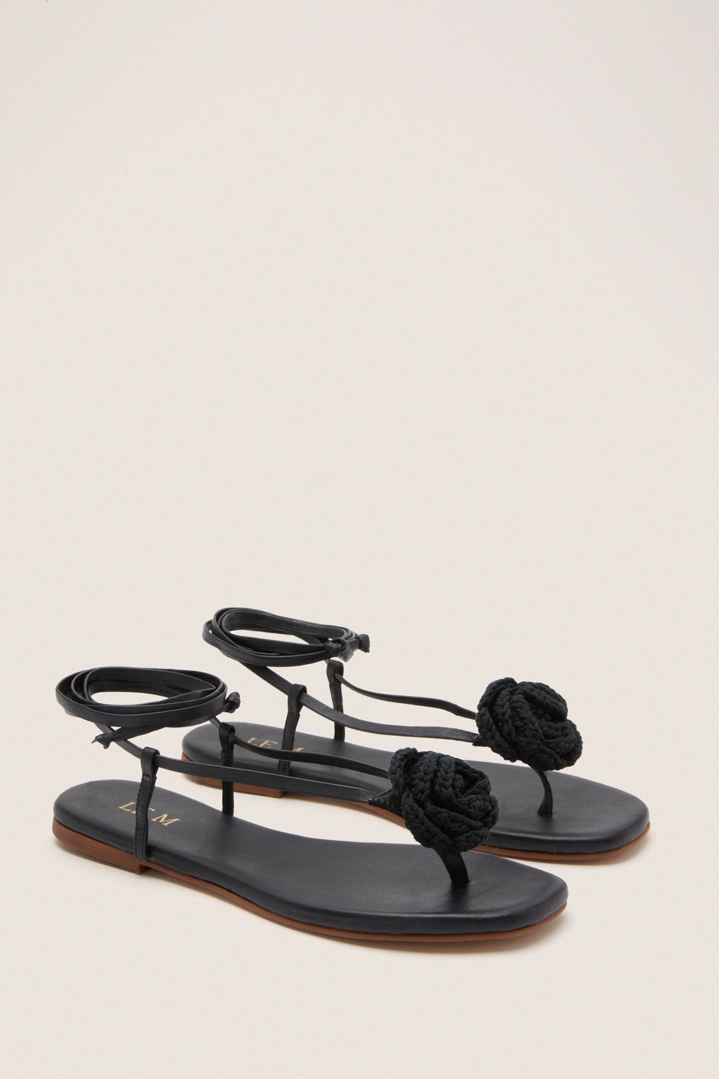 Black Flor Rose Wrap Sandals