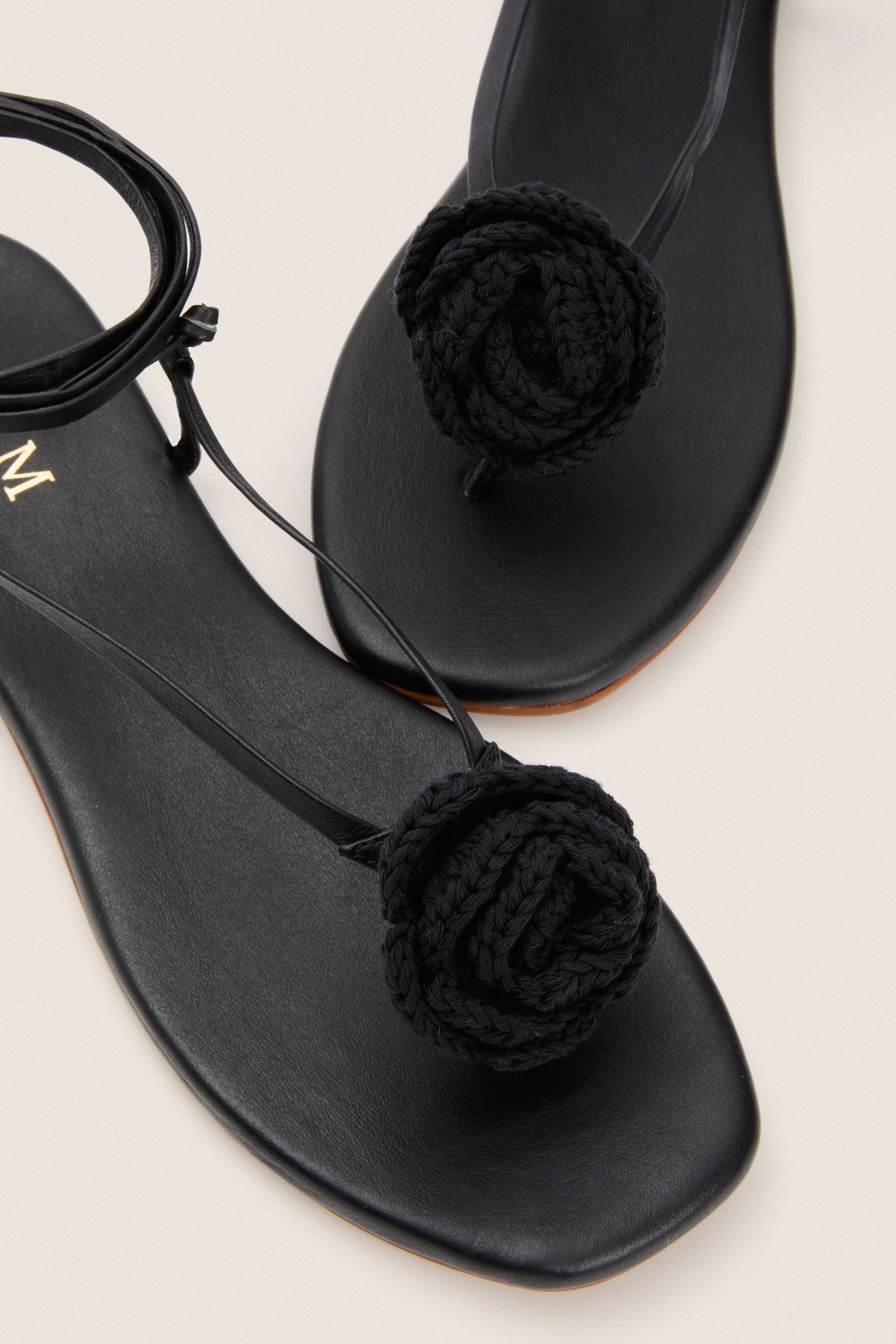 Black Flor Rose Wrap Sandals