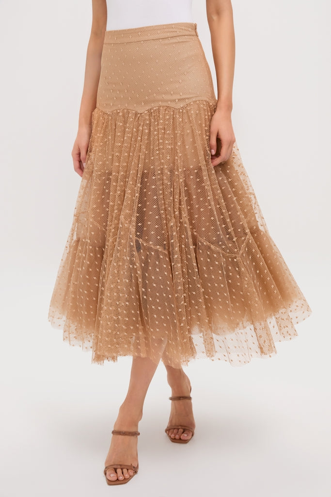 Sand Naomi Tulle Midi Skirt | ALEXIS