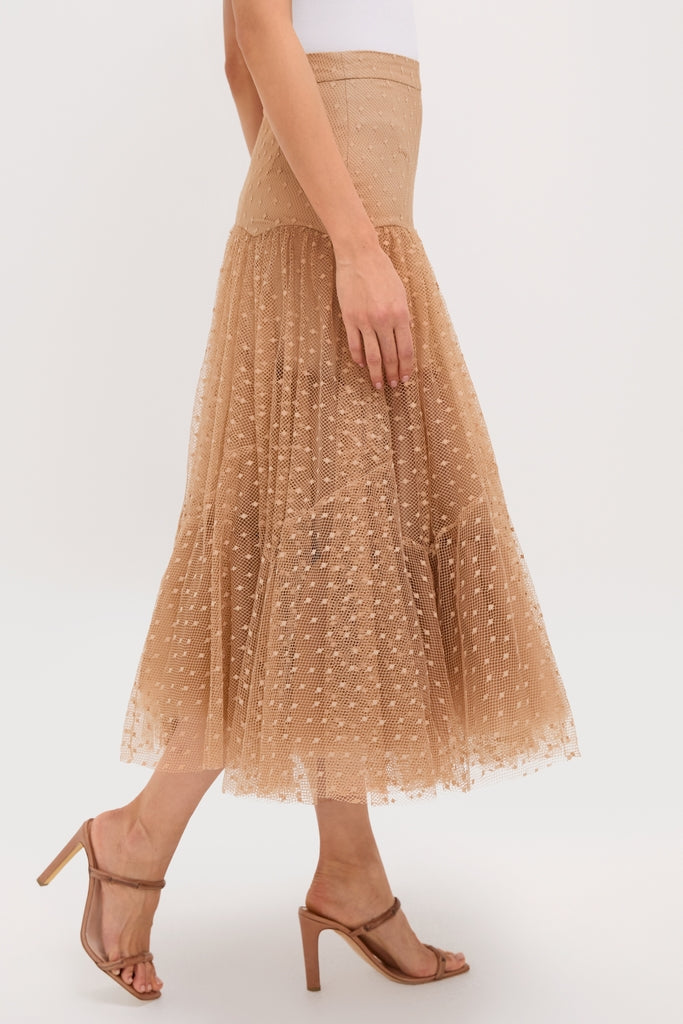 Sand Naomi Tulle Midi Skirt | ALEXIS