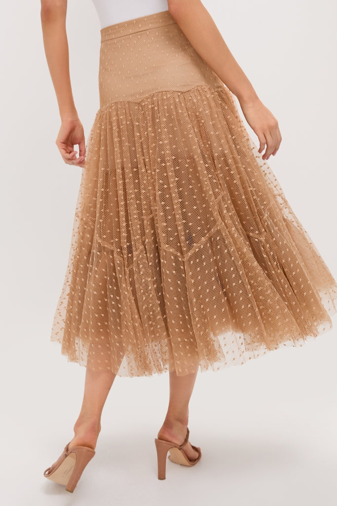 Sand Naomi Tulle Midi Skirt | ALEXIS