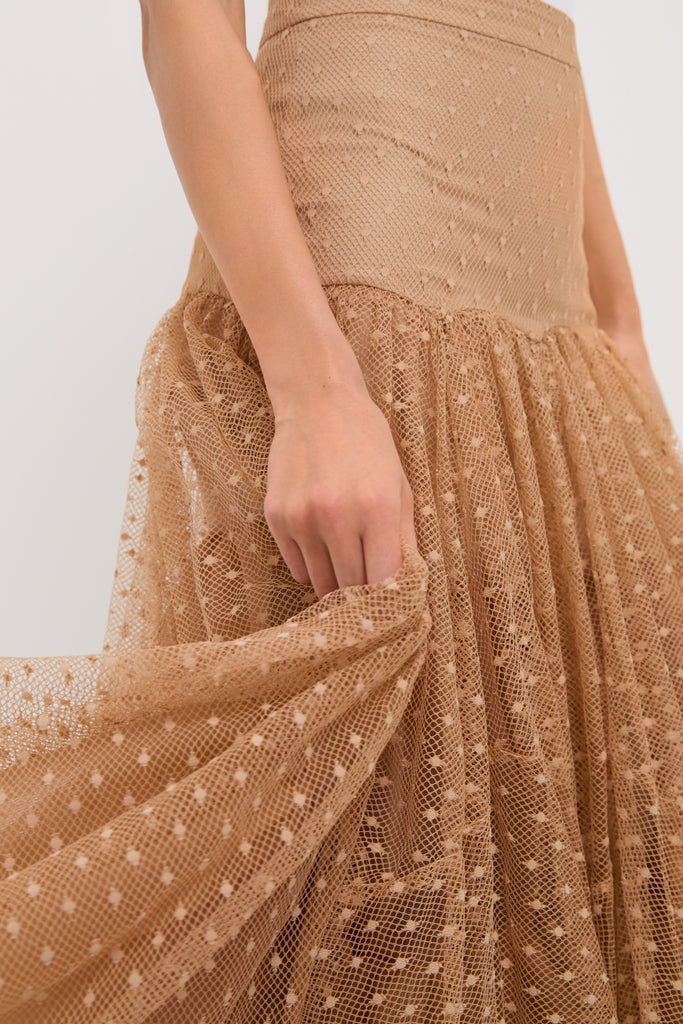 Sand Naomi Tulle Midi Skirt | ALEXIS