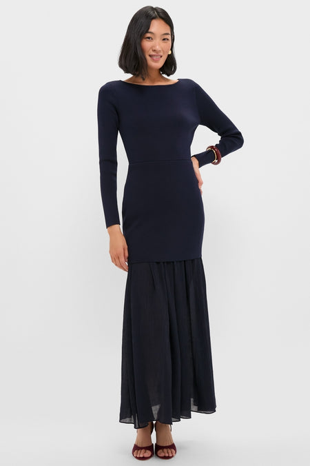 Navy Gemma Mix-Media Dress