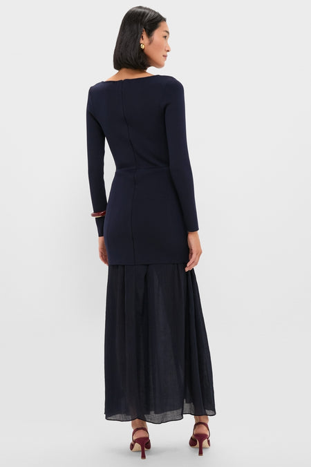 Navy Gemma Mix-Media Dress