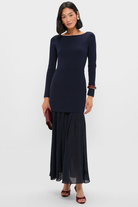 Navy Gemma Mix-Media Dress