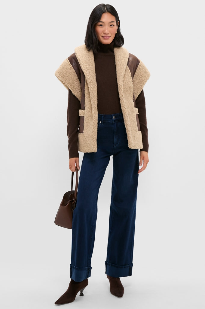 Brown Ace Faux Shearing Vest | Line & Dot