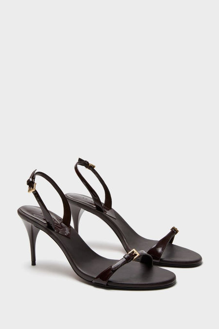 Maplewood Aurora Sling Mid Heels: Classic women's sling-back stilettos with gold-tone buckles, offering an effortless, high-end style for a fun, confident look.