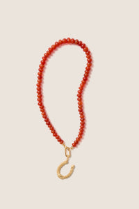 Exclusive Red Carnelian Gemstone Necklace with Horseshoe Charm