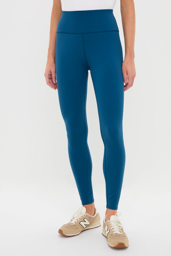 The Harbor Blue High Rise Long Compression Spandex MacKenzie Legging offers a classic, effortless look with a flattering fit, perfect for both fun and high-end activities.
