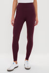 Classic Winetasting High Rise Long Compression Spandex MacKenzie Legging, offering an effortless fit and flattering silhouette, paired with white sneakers for a fun, high-end look.