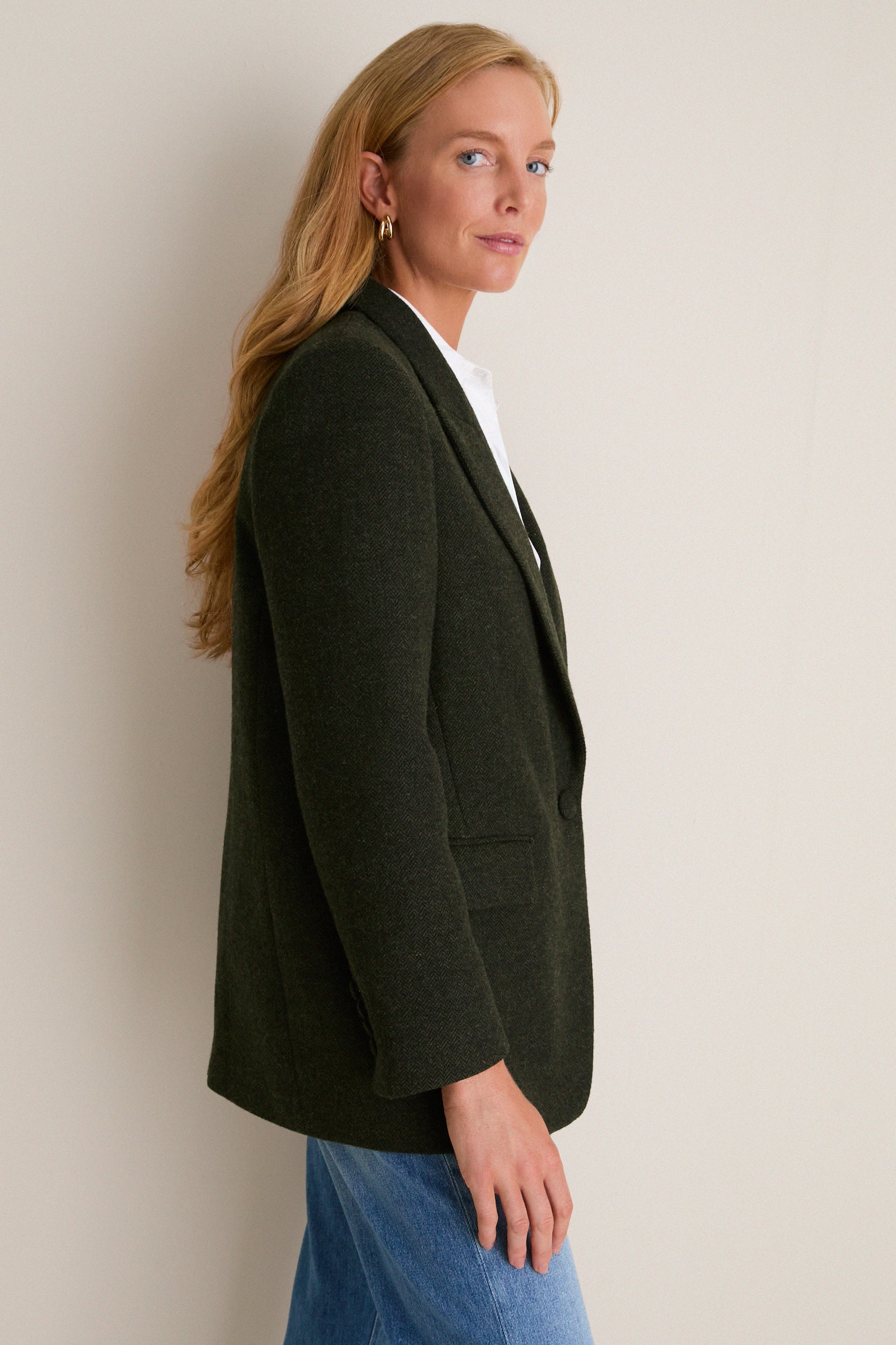 Hunter Green Tweed Herringbone Leo Blazer