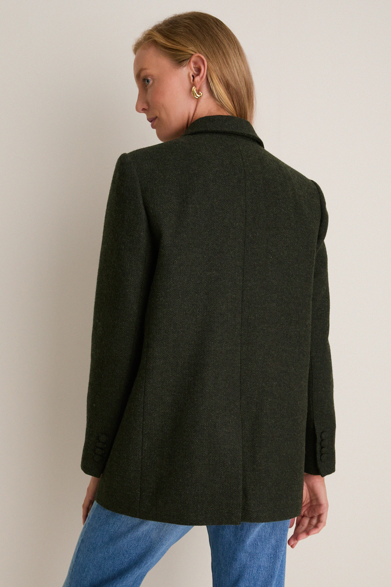 Hunter Green Tweed Herringbone Leo Blazer