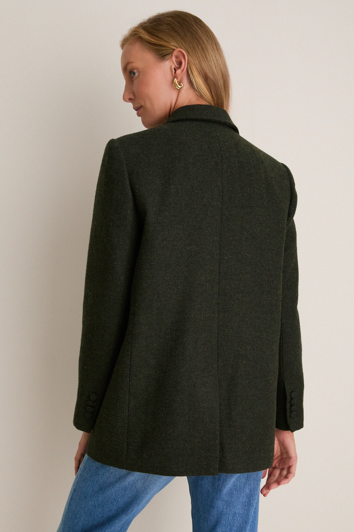 Hunter Green Tweed Herringbone Leo Blazer