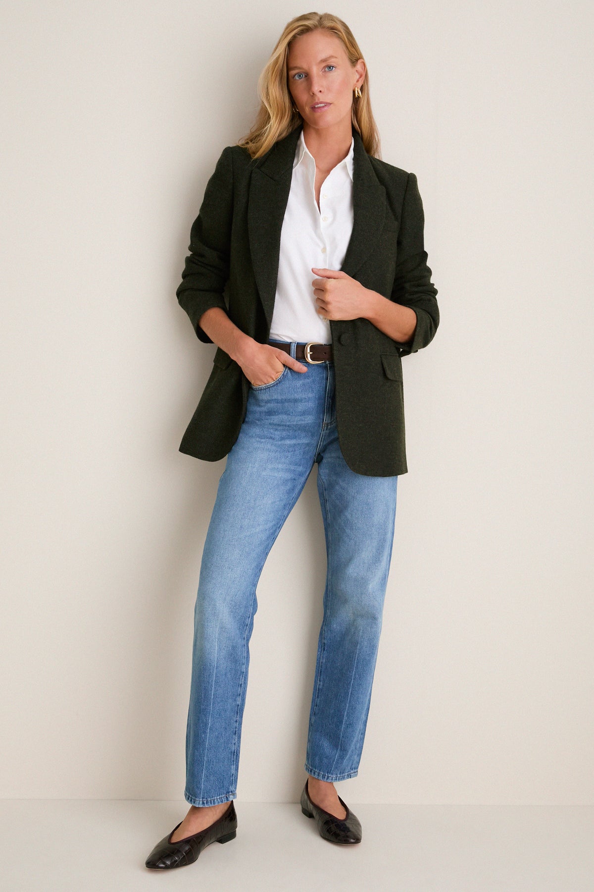 Hunter Green Tweed Herringbone Leo Blazer