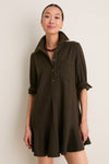 Dark Olive Whipstitch Brushed Wool Callahan Shirt Dress