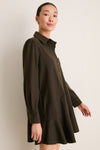 Dark Olive Whipstitch Brushed Wool Callahan Shirt Dress