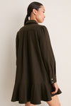 Dark Olive Whipstitch Brushed Wool Callahan Shirt Dress