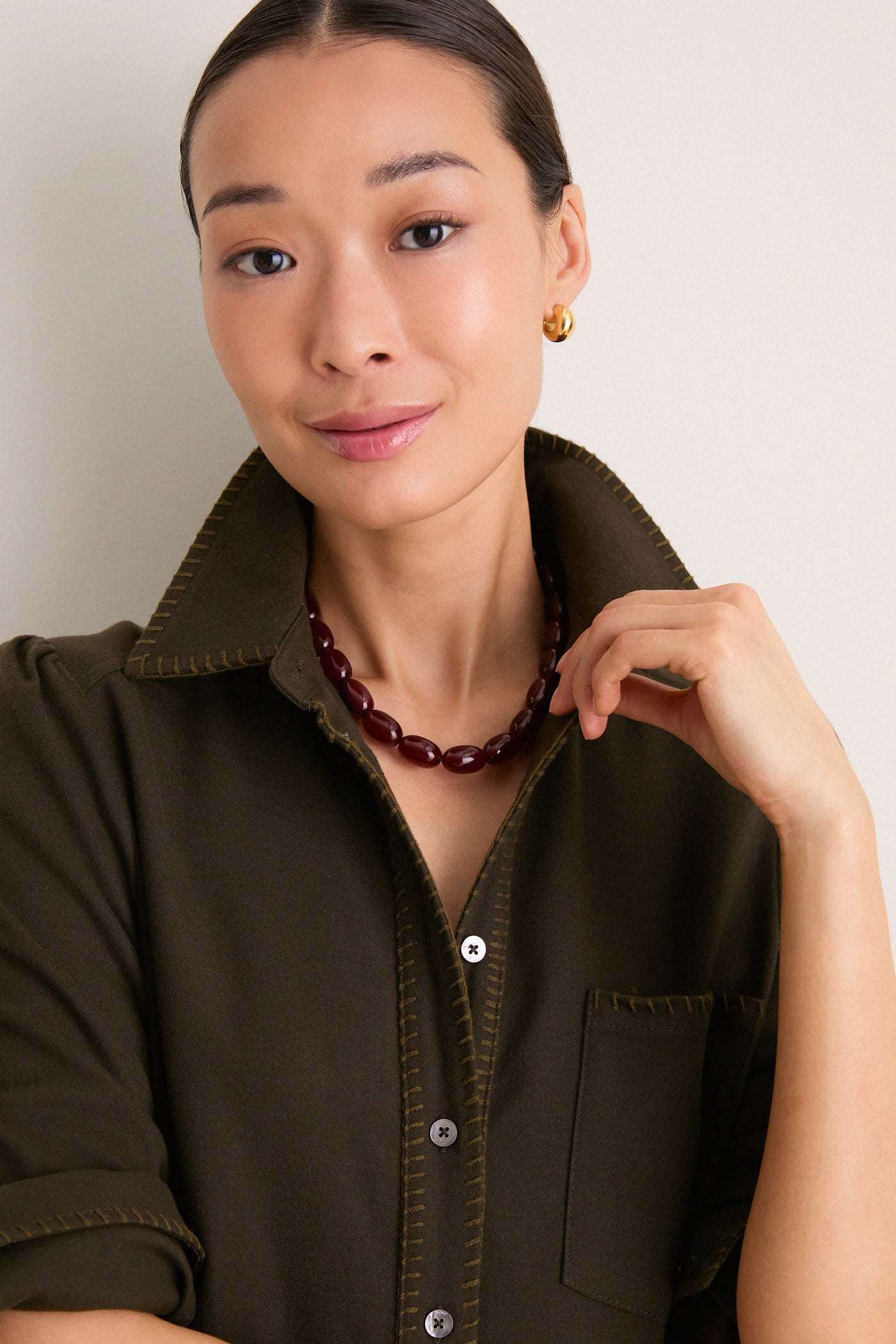 Dark Olive Whipstitch Brushed Wool Callahan Shirt Dress