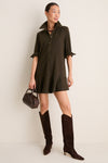 Dark Olive Whipstitch Brushed Wool Callahan Shirt Dress