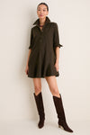 Dark Olive Whipstitch Brushed Wool Callahan Shirt Dress