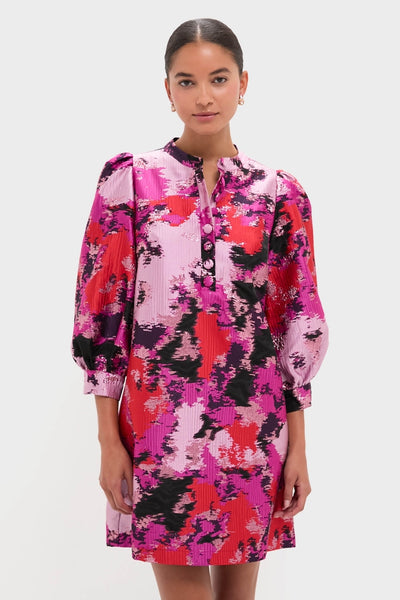 Pomander Place Pink and Red Lurex Abstract Jacquard Samantha Dress Pink / XL